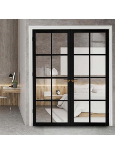 eco-urban handmade internal black perth 8 pane door pair clear glass black premium primed