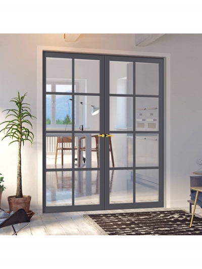 eco-urban handmade internal grey perth 8 pane door pair clear glass grey premium primed dd6318g